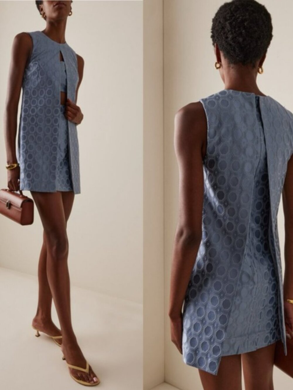 ALEXIS Asha Layered Cutout Jacquard Cotton Blend Mini Dress Blue NEW with tag - Picture 8 of 8